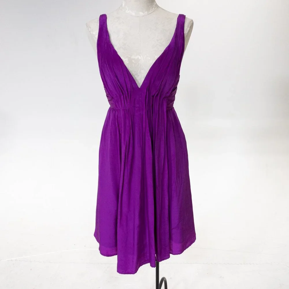 Vintage Y2K Anthropologie M Deep Plunge Ruched Mini Dress Purple - Picture 5 of 11